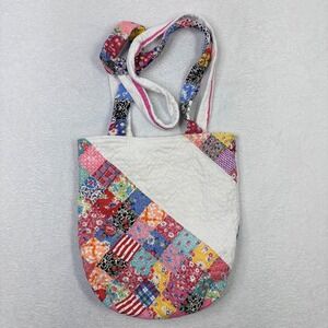 Handmade Quilted Patchwork Tote Bag Multicolor Cottagecore Boho Folk 14x14.5